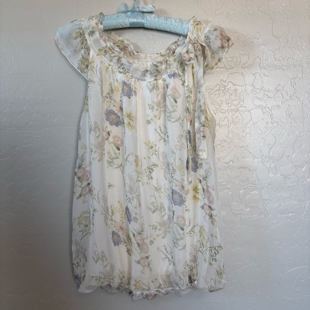 Y2K Tendenze Italian Silk 100% Floral Fairycore Romantic Blouse Top M